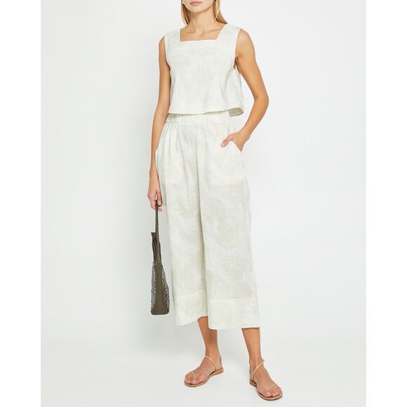 Kourt Willow Palm Leaf Tan Print Crop Top Pants Two Piece Set - Picture 1 of 9